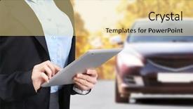  Presentation with fraud risk - Beautiful presentation theme featuring fraud risk - insurance agent using tablet backdrop and a blonde colored foreground