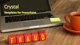  Presentation with financial fraud - PPT layouts consisting of fraud written on a wooden background and a wine colored foreground