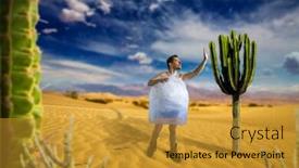  Presentation with packaging - Presentation theme featuring freak wrapped in packaging film walks in desert background and a gold colored foreground