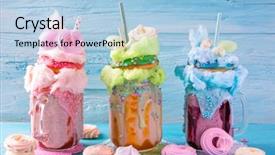  Presentation with cotton candy - PPT layouts with freakshakes with donuts and candy background and a light blue colored foreground