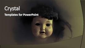 Presentation with creepy doll - Theme featuring freaky - creepy doll face background and a dark gray colored foreground