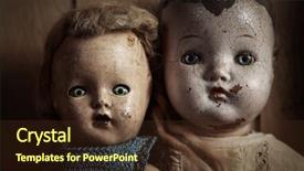  Presentation with faces - PPT layouts featuring freaky - eerie dolls faces up close background and a tawny brown colored foreground