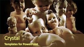  Presentation with creepy - PPT layouts with freaky - group of vintage creepy dolls background and a tawny brown colored foreground