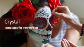  Presentation with halloween - Amazing PPT layouts having freaky - makeup artists in work making backdrop and a wine colored foreground