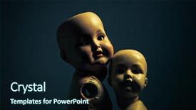  Presentation with creepy - Audience pleasing theme consisting of freaky - pair of creepy dolls backdrop and a wine colored foreground