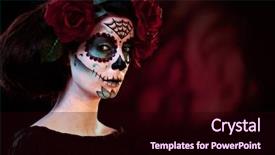  Presentation with makeup - Cool new slide deck with freaky - woman in halloween makeup backdrop and a wine colored foreground