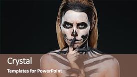  Presentation with scary devil nun for halloween - Beautiful PPT theme featuring freaky - woman with scared halloween makeup backdrop and a coral colored foreground