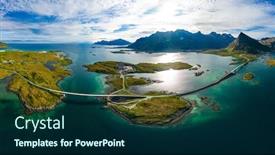  Presentation with bridges - Audience pleasing slides consisting of fredvang-bridges-panorama-lofoten-islands backdrop and a navy blue colored foreground
