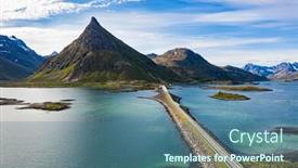  Presentation with bridges - Amazing presentation design having fredvang-bridges-panorama-lofoten-islands backdrop and a ocean colored foreground