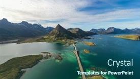 Presentation with bridges - Colorful PPT theme enhanced with fredvang-bridges-panorama-lofoten-islands backdrop and a ocean colored foreground
