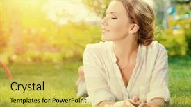  Presentation with free - Audience pleasing slide deck consisting of free - beautiful smiling woman lying backdrop and a yellow colored foreground