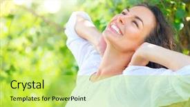  Presentation with beautiful nature - Beautiful PPT theme featuring free - beautiful young woman enjoying nature backdrop and a yellow colored foreground