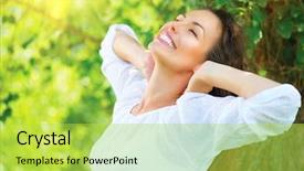  Presentation with free - Slide set featuring free - beautiful young woman outdoor background and a yellow colored foreground