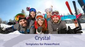  Presentation with vacation - Colorful presentation theme enhanced with free - group of happy skiers together backdrop and a lemonade colored foreground