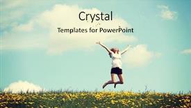  Presentation with meadow - Amazing PPT layouts having free - happy woman jumping on blossom backdrop and a soft green colored foreground
