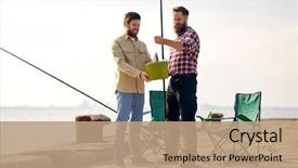  Presentation with sea fishing - Presentation consisting of seafood free - leisure and people concept background and a coral colored foreground