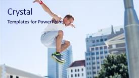  Presentation with free - Theme featuring free - man doing parkour background and a sky blue colored foreground