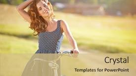  Presentation with road bike - PPT theme enhanced with free - sexy woman with vintage bike background and a coral colored foreground
