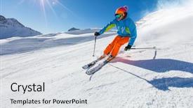  Presentation with skiing - Slide set featuring free - skier skiing downhill during sunny background and a light gray colored foreground