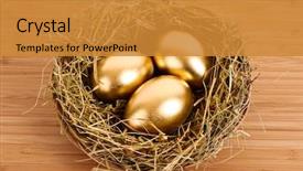  Presentation with hen - Presentation theme with holiday free - three golden hen's eggs background and a gold colored foreground