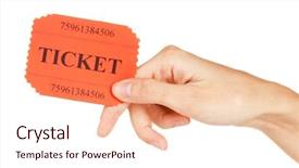  Presentation with ticket - Amazing PPT theme having theater free - woman's hand holding a colorful backdrop and a lemonade colored foreground