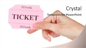  Presentation with ticket - PPT theme enhanced with theater free - woman's hand holding a colorful background and a white colored foreground
