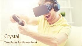  Presentation with virtual technology - PPT theme featuring free 3d - technology gaming entertainment and people background and a cream colored foreground