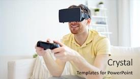  Presentation with virtual technology - Beautiful presentation theme featuring free 3d - technology gaming entertainment and people backdrop and a soft green colored foreground