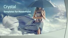  Presentation with walking young wild jaguar - Amazing theme having free abstract - young lady with an umbrella backdrop and a ocean colored foreground