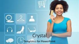  Presentation with earn money for shopping online - Presentation theme featuring free accounting - people e-commerce and online shopping background and a light blue colored foreground