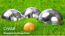  Presentation with green grass under the snow - Slide deck with free aim - bocce balls on a green background and a tawny brown colored foreground