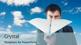  Presentation with paper boat children play - Amazing PPT theme having free aim - businessman with paper plane backdrop and a  colored foreground