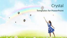  Presentation with elegant - Presentation consisting of free aim - young elegant woman trying background and a sky blue colored foreground
