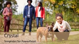  Presentation with family pet - PPT theme featuring free animal - mixed race girl squatting background and a coral colored foreground