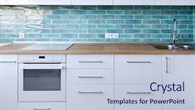  Presentation with kitchen furniture - Cool new PPT layouts with free architecture - modern white kitchen furniture backdrop and a lemonade colored foreground