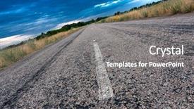  Presentation with thunderstorm - Presentation theme consisting of free asphalt road on steppe background and a gray colored foreground