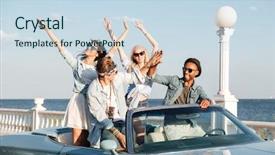  Presentation with automobile - Slide deck consisting of free automobile - group of cheerful young people background and a sky blue colored foreground