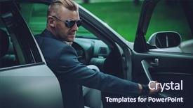  Presentation with vehicle - Colorful slide set enhanced with free automobile - mature man driving a car backdrop and a navy blue colored foreground