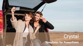  Presentation with automobile - Theme with free automobile - portrait of a happy smiling background and a coral colored foreground