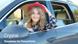  Presentation with road safety drive - Presentation having free automobile - young female driver in car background and a  colored foreground