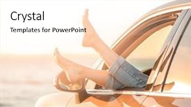  Presentation with woman car driver map - Cool new presentation theme with free automobile - young woman relaxing in car backdrop and a  colored foreground