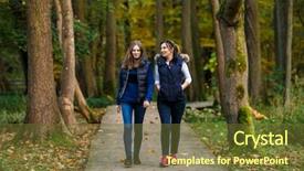  Presentation with city people walking - PPT layouts with free autumn leaves - people walking in city park background and a  colored foreground