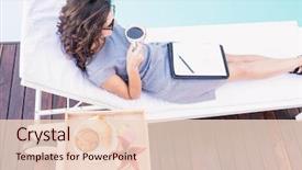  Presentation with cup of lemon tea - Beautiful slide set featuring free b - young woman having cup backdrop and a lemonade colored foreground