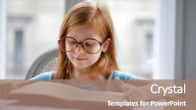  Presentation with girl reading - PPT theme consisting of free baby - red-haired little girl reading background and a coral colored foreground