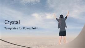  Presentation with win - PPT theme featuring asian business woman standing on rope and feel exciting concept about adventure risk success win etc background and a lemonade colored foreground