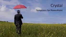  Presentation with umbrella protection - PPT theme featuring red man umbrella - coverage or protection background and a teal colored foreground