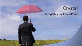  Presentation with umbrella protection - Amazing presentation theme having red man umbrella - coverage or protection backdrop and a light blue colored foreground