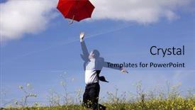  Presentation with umbrella protection - Audience pleasing presentation design consisting of red man umbrella - coverage or protection backdrop and a light blue colored foreground