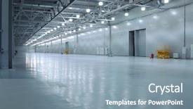  Presentation with new cold room storage - Presentation theme having free background building - empty room of new storehouse background and a light blue colored foreground