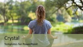  Presentation with nature river - PPT layouts consisting of free banking - healthy woman relaxing while meditating background and a mint green colored foreground